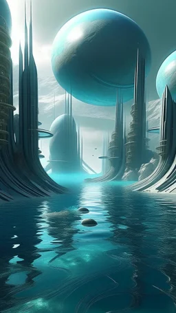 sci fi planet, aqua water, zaha hadid city