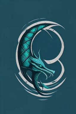 minimalist logo featuring ouroboros in a katamaran in gothic style and blue-green hues.