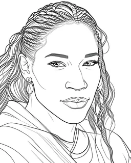 Serena Williams, line art style fashion, simple line art, one line, line art, white background, cartoon style, coloring book style on white background, well composed, clean coloring book page, No dither, no gradient, strong outline, No fill, No solids, hand drawn