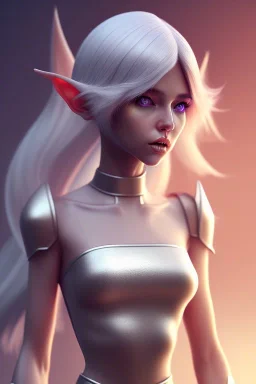 isometric clean art of super cute elf girl with silver hair, soft lighting, soft pastel gradients, high definition, 3d icon clay render, blender 3d