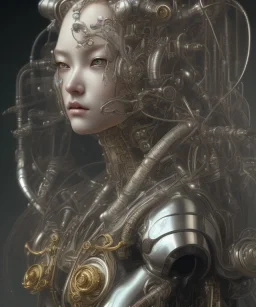 realistic detailed face portrait of one handsome futuristic geisha with element of alien cyberpunk armor by ayami kojima, amano, greg hildebrandt, alphonse mucha, and mark brooks, male, masculine, art nouveau, cyberpunk, neo - gothic, gothic, character concept design