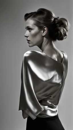 photography of a beautiful anorexic woman, silver satin blouse, megyn kelly show