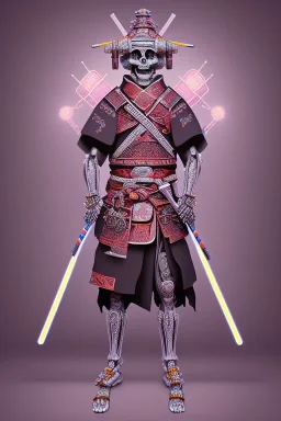 Anthropomorphic Neon crystal skeleton samurai