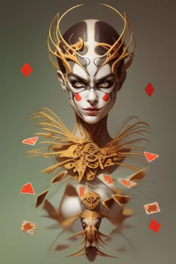 A harlequin character, playing cards with other people , sf, intricate artwork masterpiece, ominous, matte painting movie poster, golden ratio, trending on cgsociety, intricate, epic, trending on artstation, by artgerm, h. r. giger and beksinski, highly detailed, vibrant, production cinematic character render, ultra high quality model