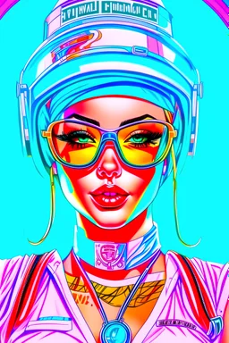Retro-futuristic intricately drawn nurse Pin up Poster, detailed face. Beautiful woman. big retro sunglasses, body tattooed, bra, stockings, Full body hiphop street wear drip highly detailed, hyper detailed painting, complex, 8K, HD