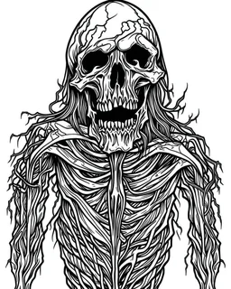 create a 2d black outline, "full body scary psycho monster death coloring book for adults", coloring page, low details design, black contour, coloring page design, coloring page for adults,horror background, black contour and white space beetween contour, same contour,sketch style, horror style, creepy style, minimalist, halloween background,simple, white background