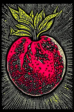 Vintage pop art style, red pomegranate fruit