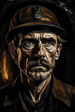 A portrait of a miner in the style of Terry Bradley