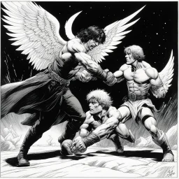 [comic book art by Sam Keith and Bernie Wrightson] Jacob wrestling with angel