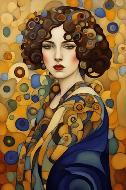 Woman 9n style of Gustav Klimt. Rich, lovely colors, cubism style