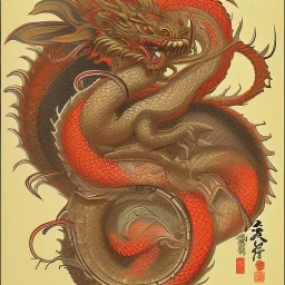 Ukiyo-e style art, dragon