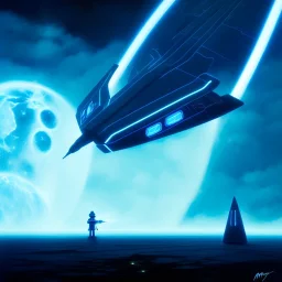 The Grim Reaper and the Star ship pilot in Tron world, discussing the future of the universe, art by Magritte and Pixar