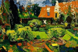 English garden in the style of frank auerbach