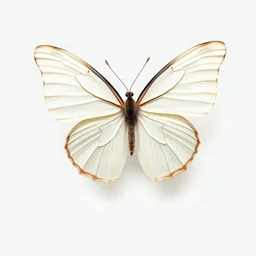 one white butterfly, top view, white plain transparent background