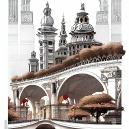 "Bridges+Bridges+bridgesc+Beaux Arts architecture+palladio+detailed facades+uphill road+trees+biopunk+Bueno Aires+turin+trieste+Chicago +Book illustration by Gediminas Pranckevičius, Jean Baptiste Monge, Brian Kesinger, Anton fadeev, Kilian Eng, strong lines, high contrast vibrant colors, highly detailed, 16k resolution, trending on behance""