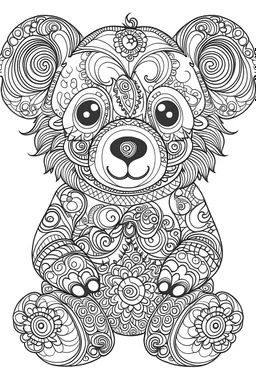 Outline art for coloring page, HIPPIE PYTHON HIPPIE TEDDY BEAR, coloring page, white background, Sketch style, only use outline, clean line art, white background, no shadows, no shading, no color, clear