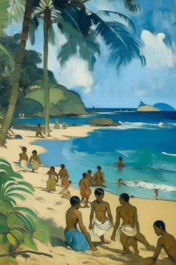 A light blue beach of beauty painted by Paul Gauguin