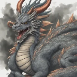 an asian dragon with fur, spikes along spine