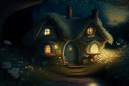 A special evening with a little cottage where the light twinkles and a fairy rests