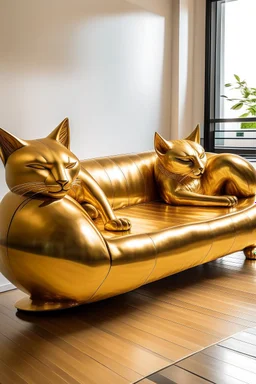 gold couch that is shaped like a cat