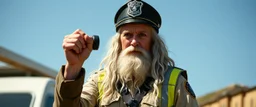 Saruman from LOTR as female bay watch traffic cop, lifting weights