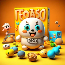 A Potato game with text "toss around a plush toy" with props and parts, product, 3d rendering, typography, fashion, cinema, illustration, anime