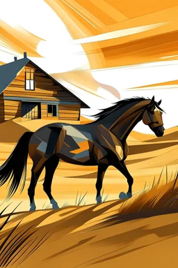 Abstract horse infront home hand sun sand dunes