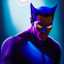 Ultra detailed fullbody Portrait in oil on canvas of Kurt Wagner Nightcrawler Xmen , extremely detailed digital painting, extremely detailed face,crystal clear Big Glowing eyes, mystical colors ,perfectly centered image, perfect composition, rim light, beautiful lighting, 8k, stunning scene, raytracing, anatomically correct, in the style of robert e howard and Ken Kelley and Ohrai Noriyoshi and Simon Bisley and tomzj1