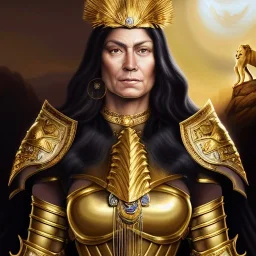 Ultra detailed fullbody Portrait in oil on canvas of WArrioress with Lion Gold Armor ,extremely detailed digital painting, extremely detailed face,crystal clear Big Glowing eyes, mystical colors ,perfectly centered image, perfect composition, rim light, beautiful lighting, 8k, stunning scene, raytracing, anatomically correct, in the style of robert e howard and Ken Kelley and Ohrai Noriyoshi and Simon Bisley and tomzj1