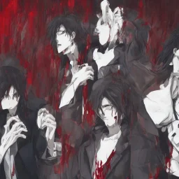 cute male anime vampire drinking blood