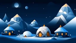 cartoon illustration: North Pole night, nature and igloos