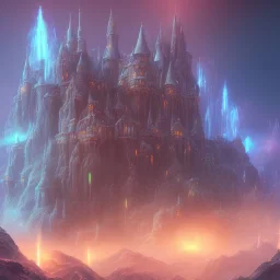 open book, the old castle stands in the mountain, magic portal, 3d rendering. Abstract futuristic neon background