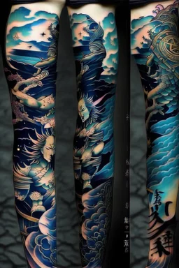 Tattoo sleeve god zodiac sign aquarius ukiyo-e