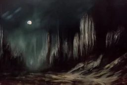 night, forest, cliff, 2000's gothic horror movies influence, otto pippel impressionism paintings