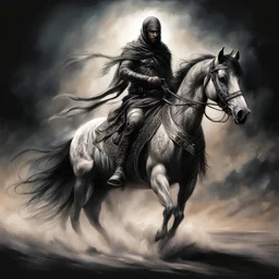 (((nighttime))), (((dark tones))), (((black filter))), (dark outside), Luis Royo-style illustration of A strong Arab fighter on his horse figure, (((slim frame that exudes confidence and resilience))), intricate full sleeve tattoo, (tetradic color combination), 32k resolution, best quality, gaze into the camera, white light. by Lekrot. (((fully clothed))),