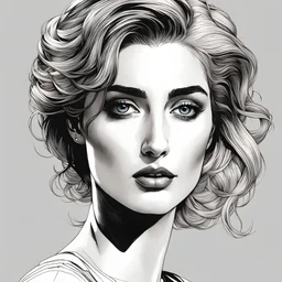 Line art illustration of elizabeth debicki, with highly detailed hair and facial features in the comic book art style of Bill Sienkiewicz and Frank Miller, 4k, bold and detailed inking and shading