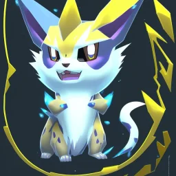 An electric type and dark type, Cheetah pokemon. Lightning bolts shapes as whiskers. Yellow and white fur coverd with blotchy black spots.