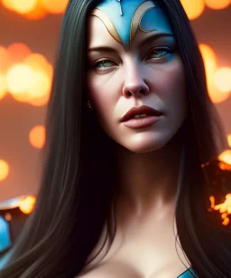 a fancy portrait of Liv Tyler as Avatar (movie) by Greg Rutkowski, Sung Choi, Mitchell Mohrhauser, Maciej Kuciara, Johnson Ting, Maxim Verehin, Peter Konig, 8k photorealistic, cinematic lighting, HD, high details, dramatic, atmosphereric, trending on artstation