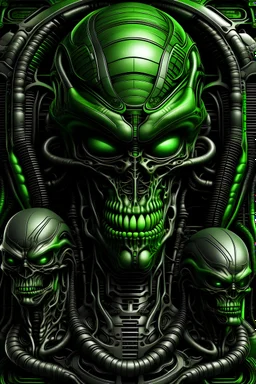 mixture of a humanlike monster and a harley by giger but neongreen