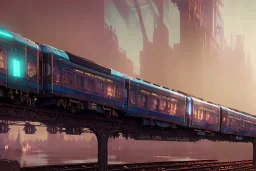 close up train+Elevated train+corner train+train on sea +alphonse mucha, greg rutkowski,matte painting, cryengine, hyper detailed, felix kelly, fantasy art, seb mckinnon