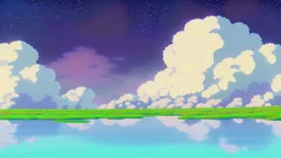 floating ruins of an asian village with purple sky full of stars, sunflower field, anime, high res, makoto shinkai