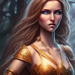 dungeons and dragons, female elf, druid, brown hair, brown eyes, full body, realistic face