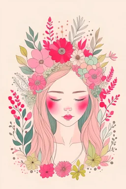 A simple, minimalistic art with mild colors, using Boho style, fairytale, floral crown