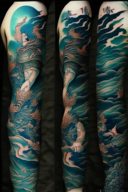 Tattoo sleeve god zodiac sign aquarius ukiyo-e