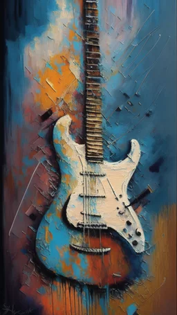 Abstract painting guitar in style of long impasto brush strokes