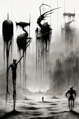 The full body of a fat man standing , decayed and rotting with grotesque proportions and imagery. surreal horror, biomechanical design, by hr giger and beksinski