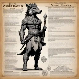 character concept sheet with AD&D statistics and characteristics, [high res photo by Ray Harryhausen for Mahābhārata module B3] a character of Pāṇḍavas class of King: Bhima — Son of Vāyu, the Wind God Epithets: Vṛkodara (“wolf-bellied”), Bhimasena Qualities: Symbol of physical strength, courage, and loyalty. Fiercely protective of his brothers and Draupadi. Tremendous appetite (both for food and battle). Direct, passionate, occasionally impulsive. Symbolic trait: The force of action and energy —