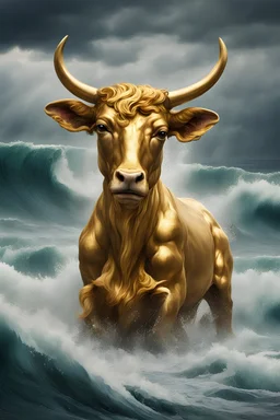 تمثال عجل من الذهب يتحطم في مياه بحر عاصفة