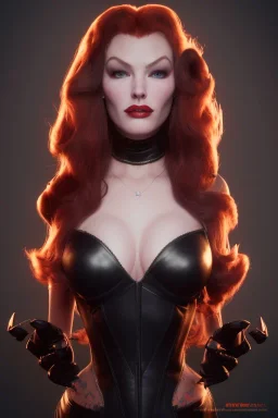 Veronica Lake as evil queen in black leather, busty, cleavage, curvy, angry, stern look. character design by cory loftis, fenghua zhong, ryohei hase, ismail inceoglu and ruan jia. unreal engine 5, artistic lighting, highly detailed, photorealistic, fantasy