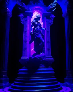 a statue up side down with a gloing purple liht book cover